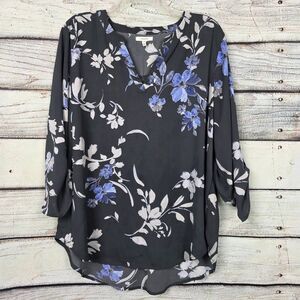 Maurices XL Black Blue Floral High Low Blouse